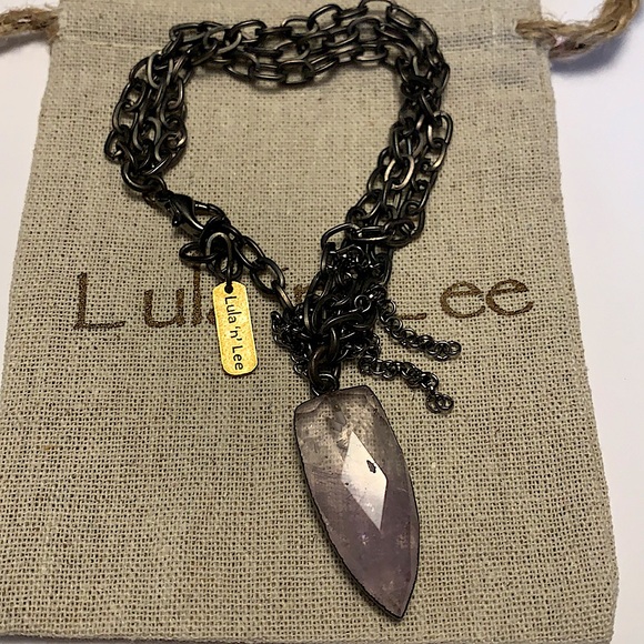 Lula N Lee Silver Multi Chain Link Bracelet W/Faceted Crystal Set in Bezel NWT - Picture 1 of 4